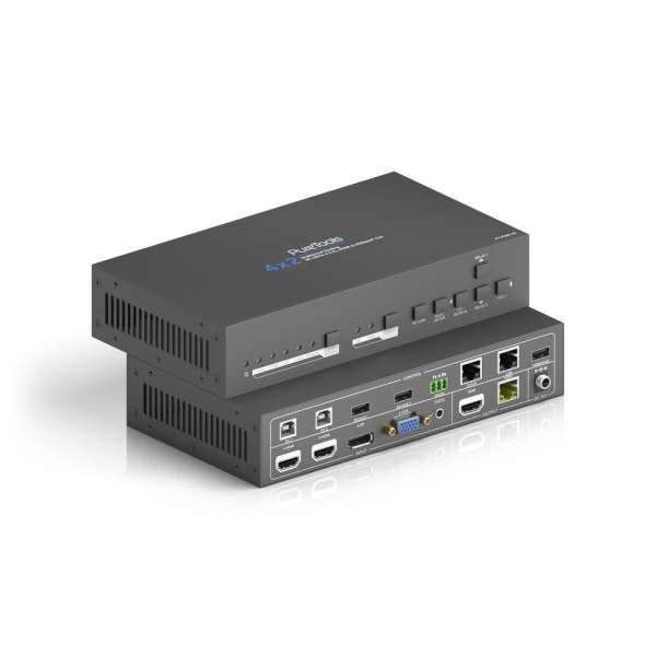 PureTools - Telekonferenz Scaler Switcher 4x2, 4K, HDMI & HDBaseT Ausgang
