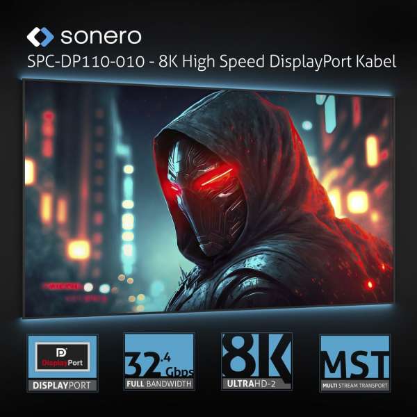 DisplayPort auf DisplayPort Kabel - 8K60 - grau/blau - 1,00m