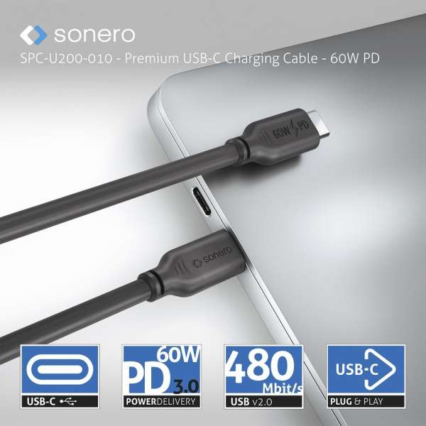 USB-C auf USB-C Ladekabel - USB 2.0, 60W PD - schwarz - 1,50m