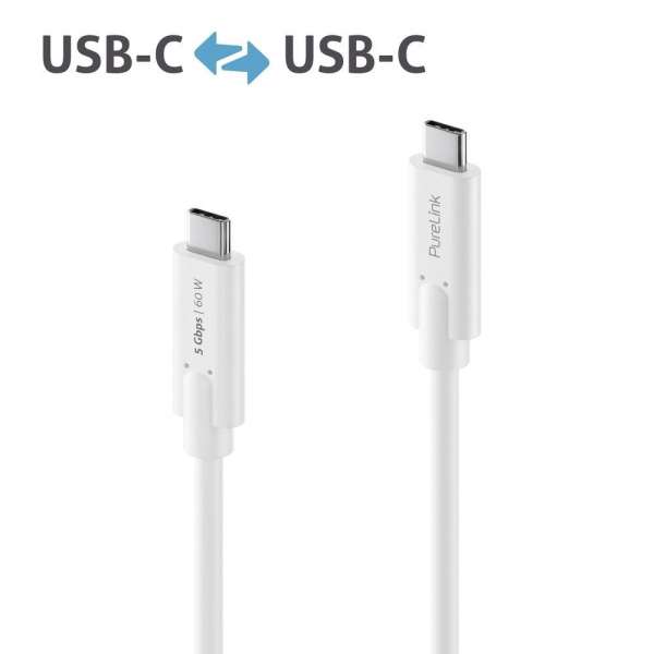 USB-C auf USB-C Kabel - 3.1 Gen 1, 3A/5V/60W, 5G, DP Alt Mode - iSerie - weiß - 1,50m