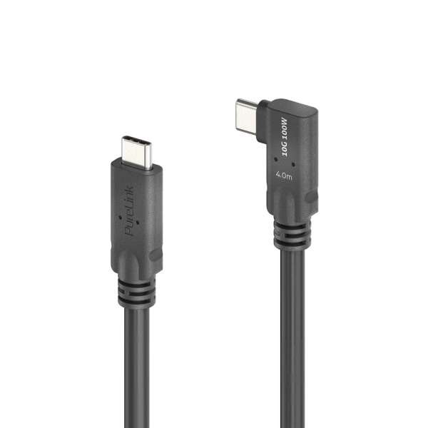 USB-C auf 90° USB-C Kabel (links/rechts) mit E-marker USB 3.2 Gen1x2 10Gbps, 100W - PureInstall 4.00m