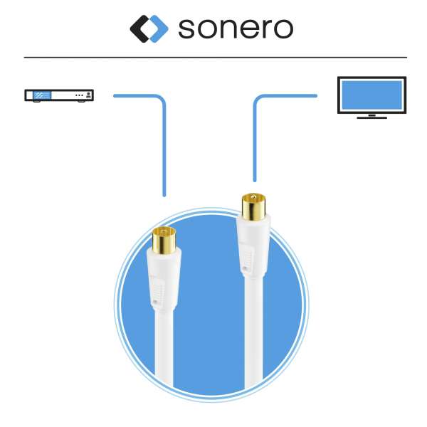 Sonero Antennenkabel IEC Stecker /IEC Buchse mit Ferrite 2,00m, weiß