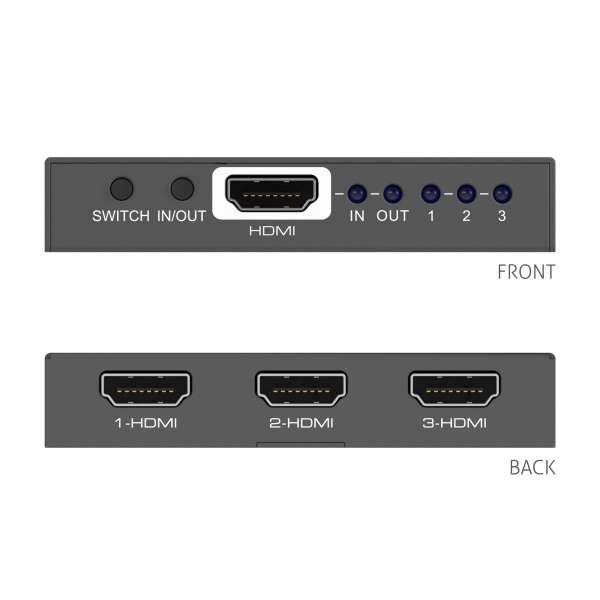 PureTools - HDMI Switcher 3x1, 4K (60Hz 4:4:4) + HDR