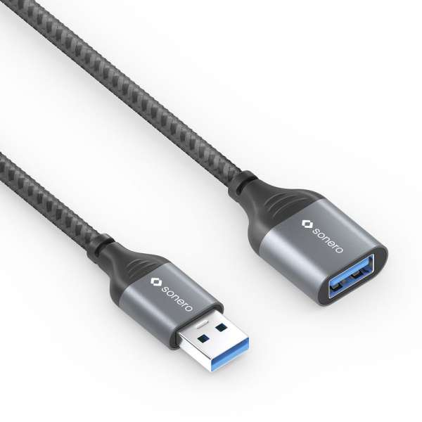 sonero USB 3.0 Kabel - A/A Verlängerung - Aluminium - space grey/schwarz - 1,50m