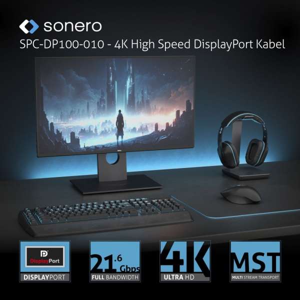 DisplayPort auf DisplayPort Kabel - 4K60 - grau/schwarz - 2,00m