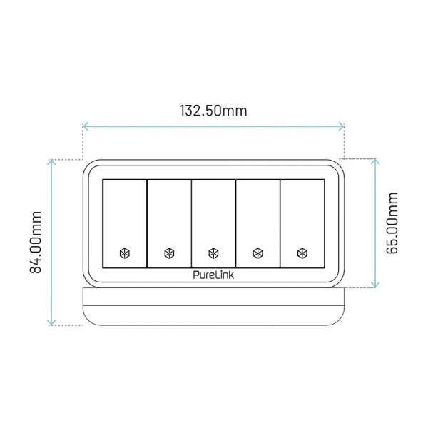 mediahub2 - 5 -Slot, freistehend, On-Table Design - weißes Gehäuse und mattweiße Module. 65W PD-Modul + 3 Leerplätze. Buchse - Keine AC-Buchse. Stecker - Wieland GST18