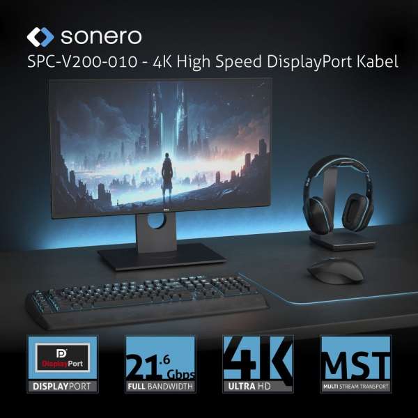 USB-C auf DisplayPort Kabel - 4K60, 21,6Gbps - grau/schwarz - 2,00m