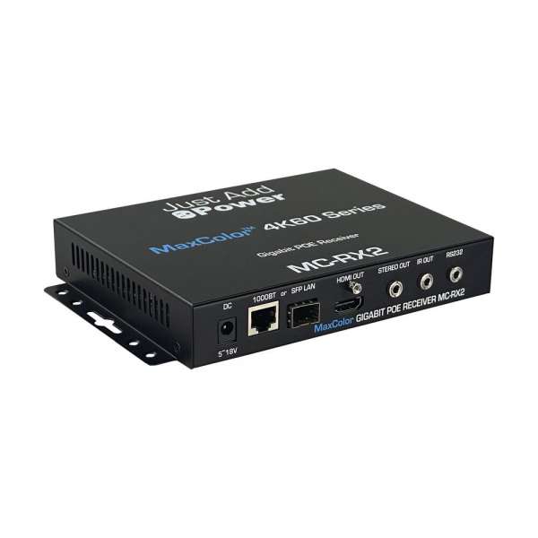 JustAddPower - MaxColor™ 4K60 4:4:4 Decoder (Receiver), 36-Bit, mit SFP, USB-C & ARC