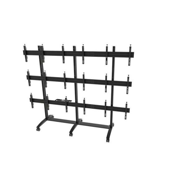 Mobiler Video-Wall Trolley, Modular 3x3 für 49-57" Bildschirme, Querformat