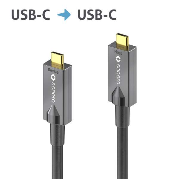 sonero Aktives USB-C auf USB-C Glasfaser Kabel - 3.2 Gen 2x1, 3A/20V/PD 60W, 5G - 10,0m