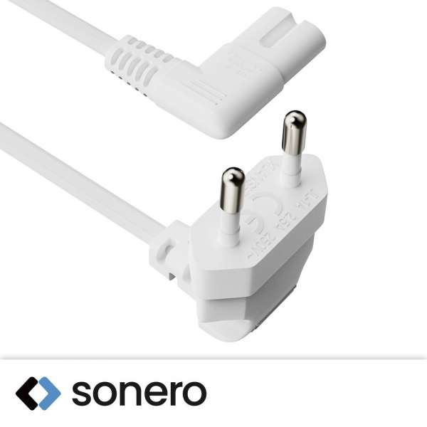 Netzkabel - Euro Stecker 90° auf IEC Buchse (C7) 90° - 1.50m - weiß