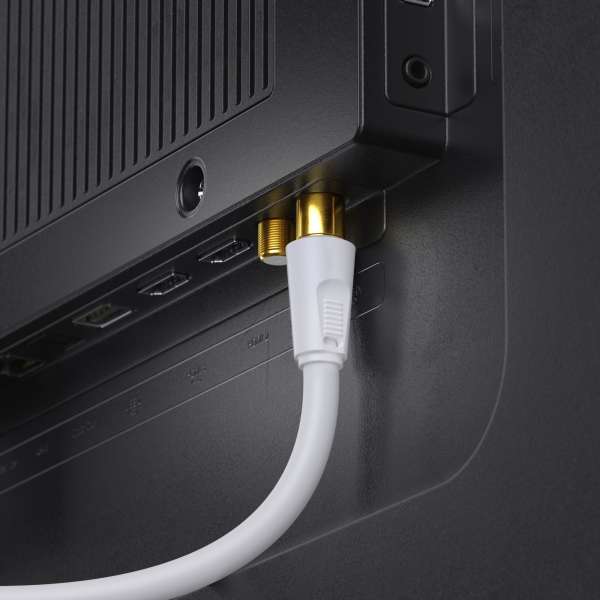 Sonero Antennenkabel IEC Stecker /IEC Buchse mit Ferrite 20,0m, weiß