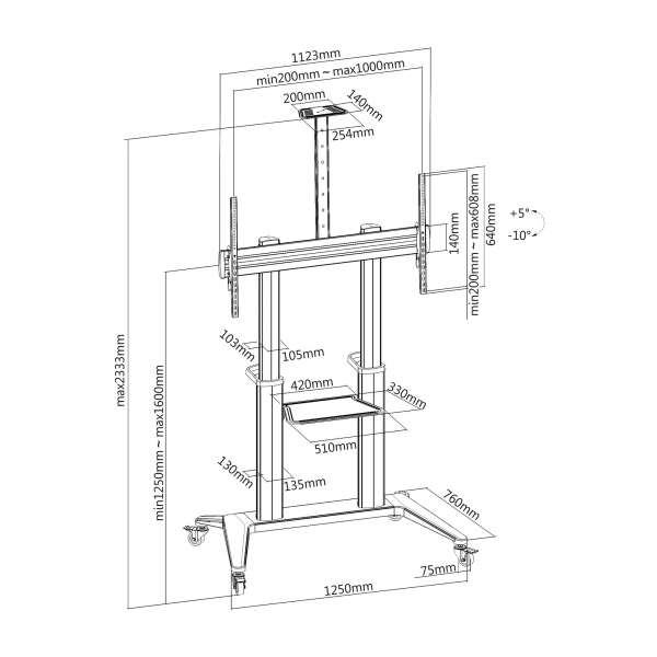 PureMounts® Premium TV Cart - Single Display bis 120", schwarz