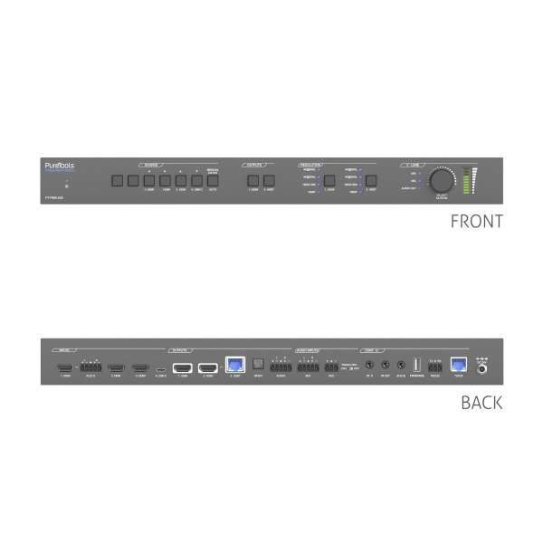 PureTools - Seamless Matrix 4x2, 4K, HDMI & HDBaseT Ausgang, Audio Embed /De-Embedding GUI