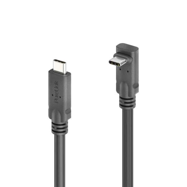 USB-C auf 90° USB-C Kabel (oben/unten) mit E-marker USB 3.2 Gen1x2 10Gbps, 100W - PureInstall 4.00m