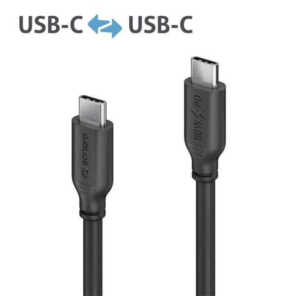 USB-C auf USB-C Ladekabel - USB 2.0, 60W PD - schwarz - 1,00m