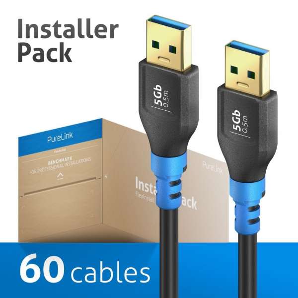 FlexInstall USB-A auf USB-A Kabel USB 3.2 Gen1x1 5Gbps 0.50m - Installer Pack 60 stk.