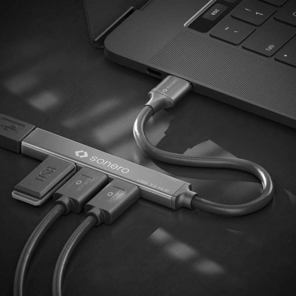 sonero USB 3.2 Gen1x1 Hub - 4 Port mit USB-A Stecker - 0,15m - Space Grey