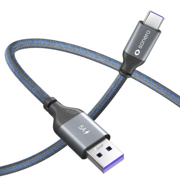 USB-C auf USB-A Ladekabel - USB 2.0, Super-Fast Charge 5V/5A - grau/blau - 1,00m