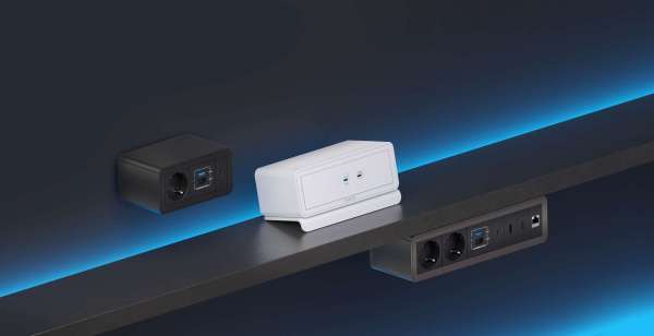 mediahub2 - Untertischhalterung (schwarz) - Für die bündige Montage des mediahub2 unter einem Tisch oder Regal etc.