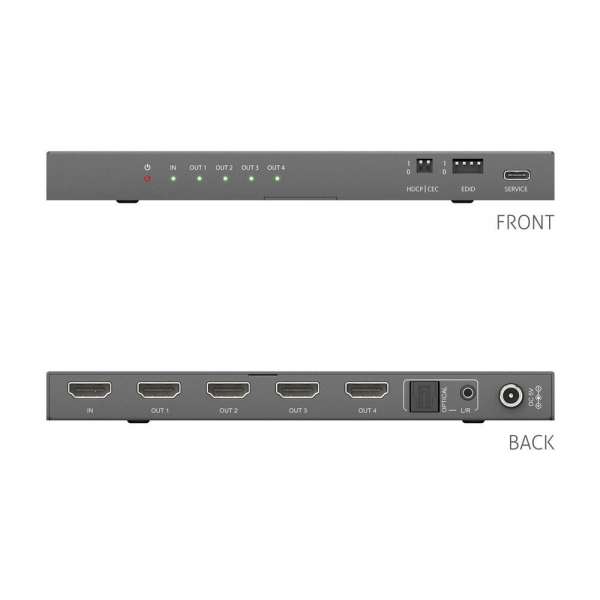 PureTools - 1x4 HDMI2.1 Splitter - 48Gbps - 8K (60Hz 4:2:0) 12 bit, Audio De-Embedding und Signal Management