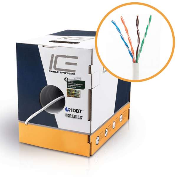 ICE Cable - Cat.5e Kabel, 350MHz, UTP, 24AWG, SBC, HDBaseT, 305m Pulloutbox, Farbe: weiß