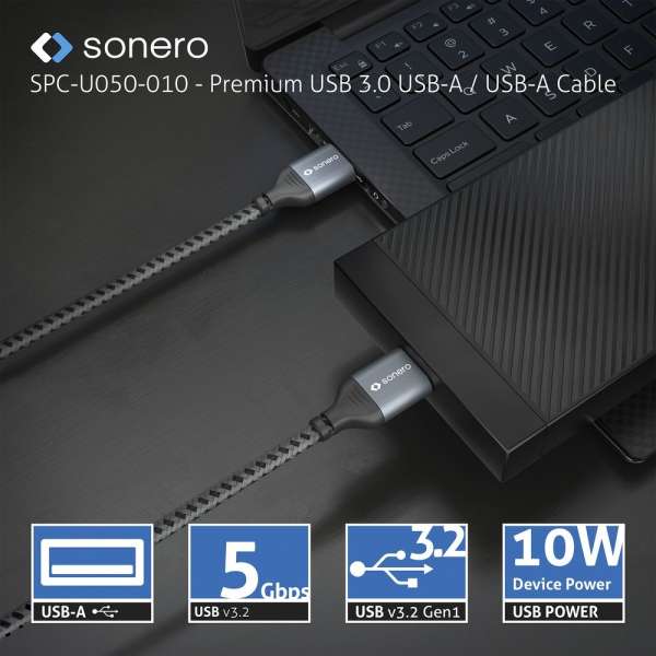 sonero USB 3.0 Kabel - A/A - Aluminium - space grey/schwarz - 3,00m