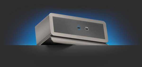 mediahub2 - 7 Steckplätze, freistehend auf Tisch - Space grey Gehäuse und matt-schwarze Module. M2 Dock. Buchse - Keine. Stecker - Keiner.