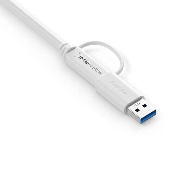 USB-C auf USB-C Kabel mit USB-A Aufsatz - 3.2 Gen 2x1, 5A, 10G, DP Alt Mode - iSerie - weiß - 1,00m