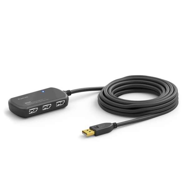 USB 2.0 Aktiv Verlängerung mit Hub - schwarz - 12,0m