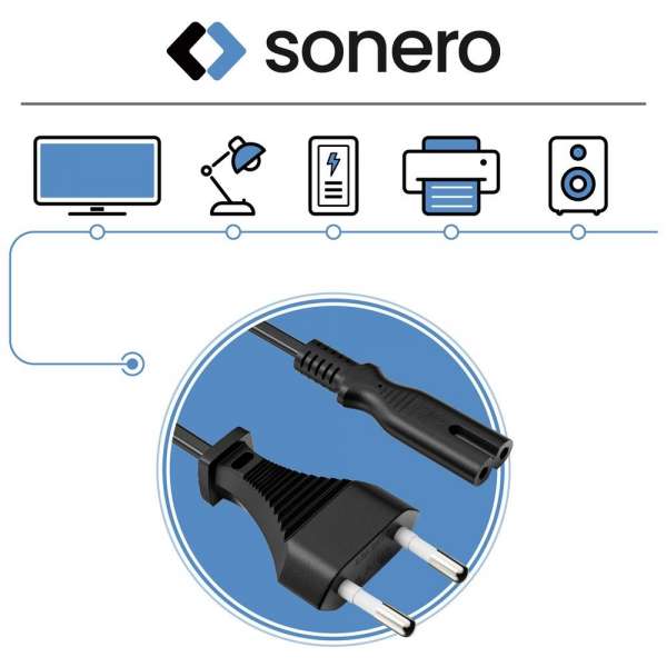 Netzkabel - Euro Stecker gerade auf IEC Buchse (C7) gerade. Schwarz. 3,00m