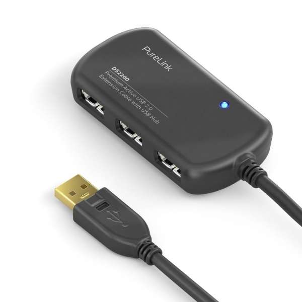 USB 2.0 Aktiv Verlängerung mit Hub - schwarz - 12,0m