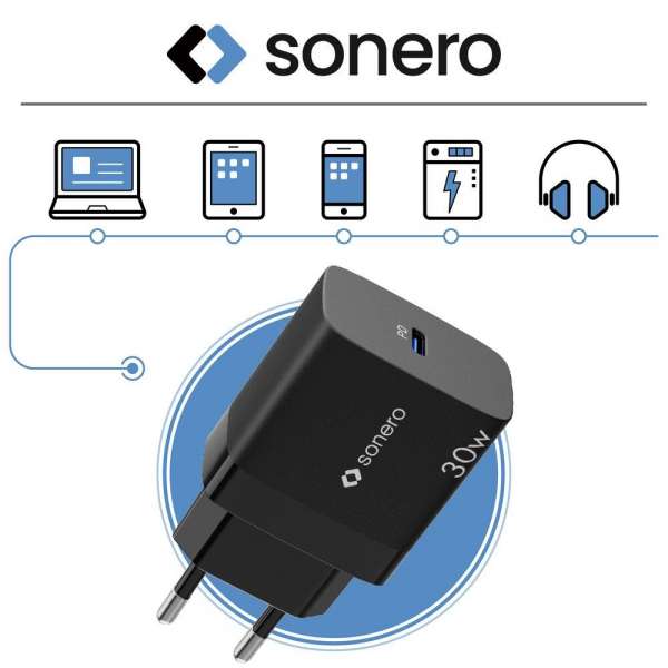 sonero USB-C GaN Ladegerät - 1 Port - 30W PD - schwarz