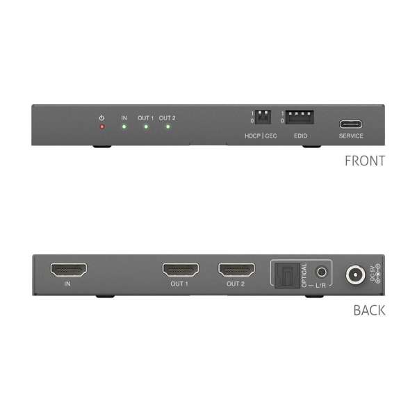 PureTools - 1x2 HDMI2.1 Splitter - 48Gbps - 8K (60Hz 4:2:0) 12 bit, Audio De-Embedding und Signal Management