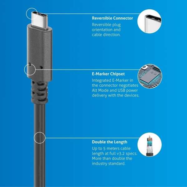 USB-C auf USB-C Kabel mit E-Marker - USB4 Gen2x2, 5A, 20Gbps - PureInstall 0,50m