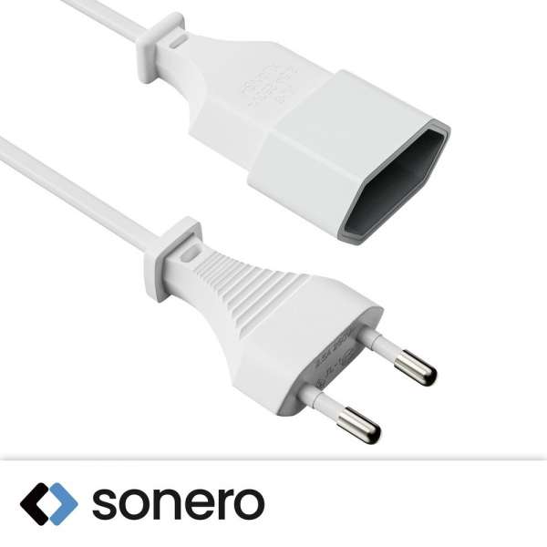 Netzkabel Verlängerung - Euro Stecker gerade auf Euro Buchse gerade. Weiß. 3,00m
